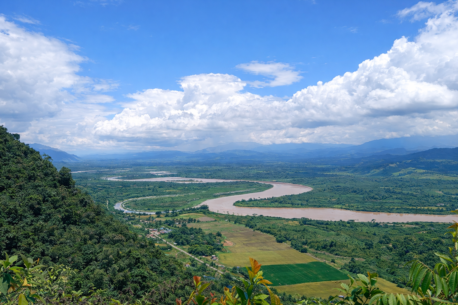 Vista aérea de Nuevo Progreso, Tocache, San Martín mostrando la ubicación estratégica de nuestras plantaciones en nuestra Amazonía